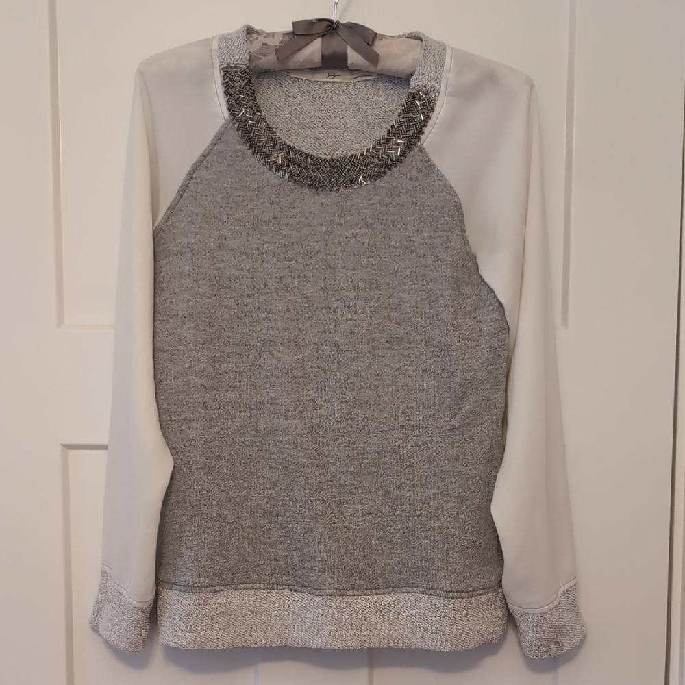 Gray and White Beaded Sweater